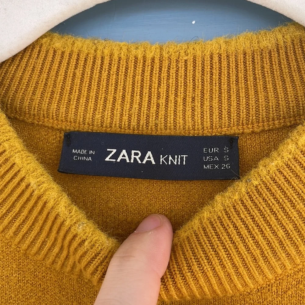 Zara Mustard Yellow Crewneck Short Sleeve Sweater